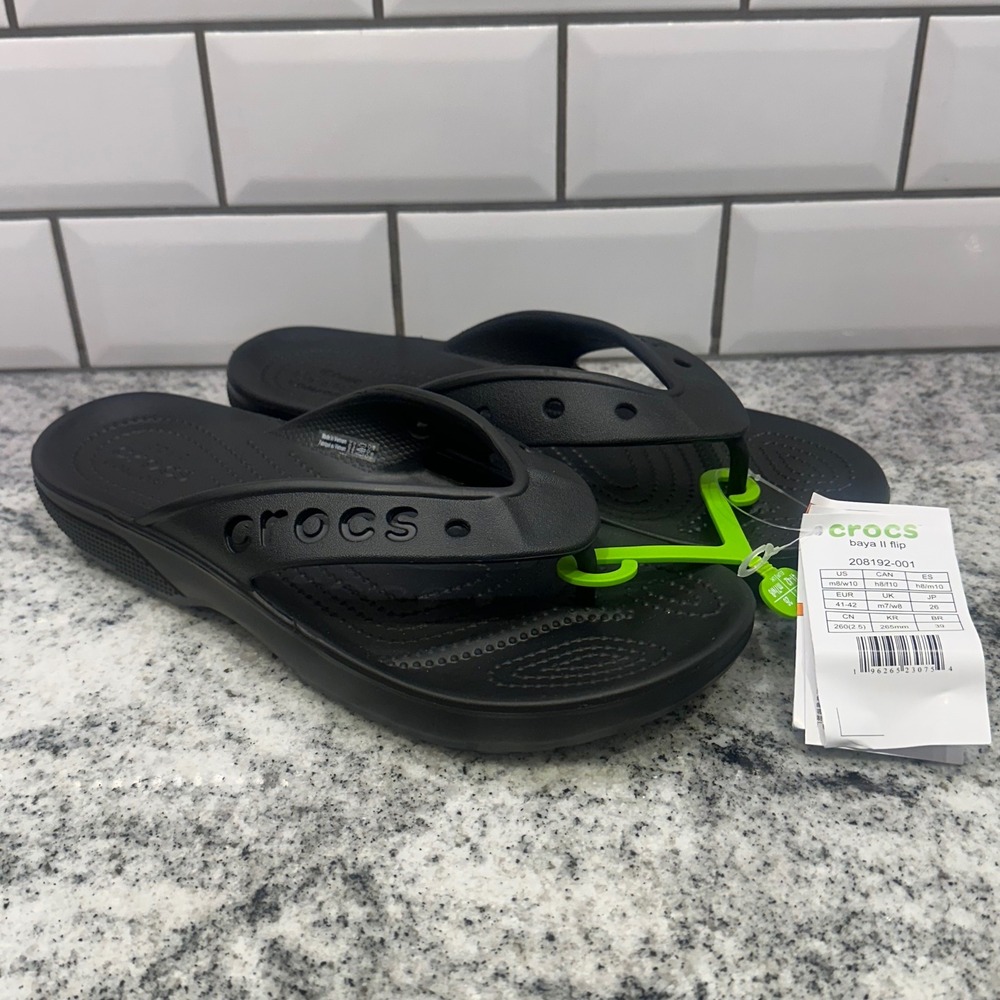 Crocs Womens 10 Baya II Flip Black Athletic Comfort Sandals 208192-001 Sporty‎